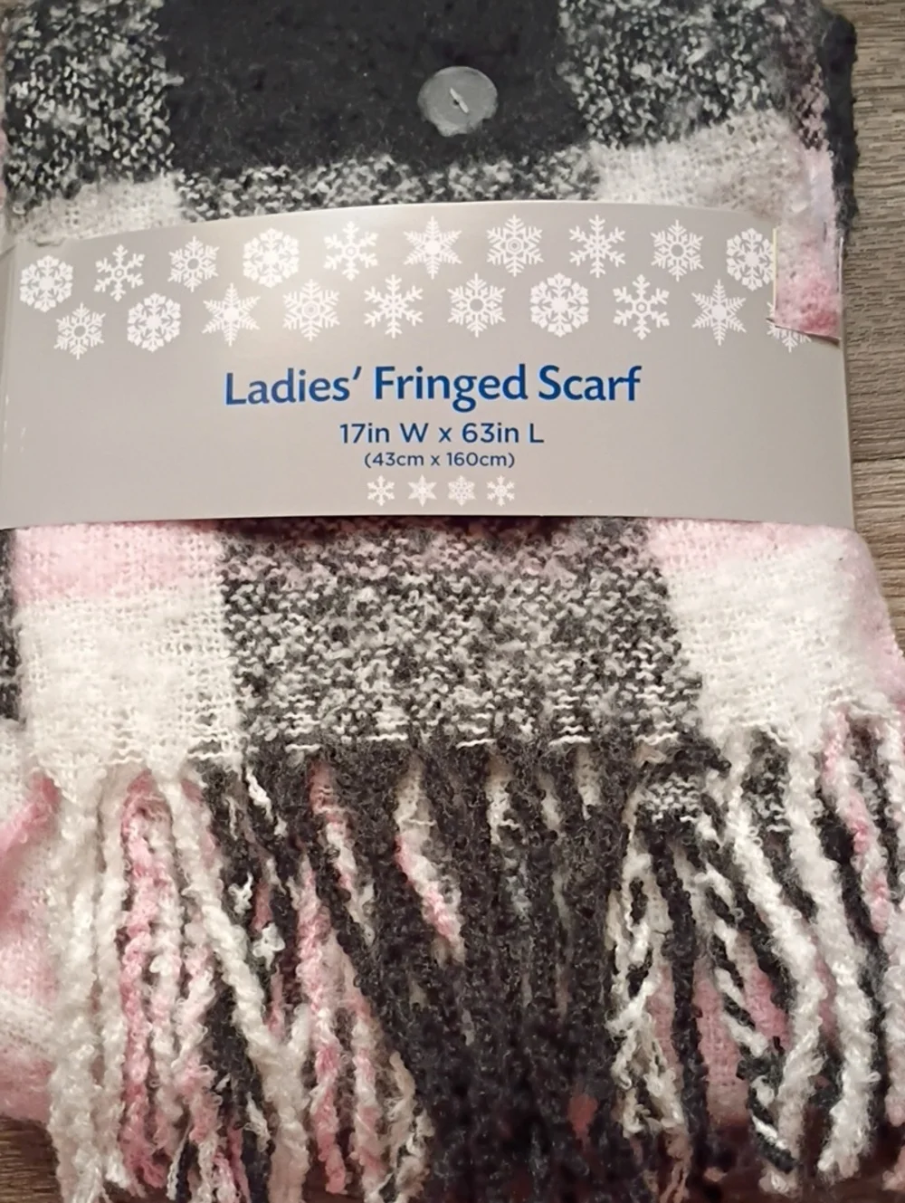 Ladies' Fringed Scarf - Pink, White & Gray